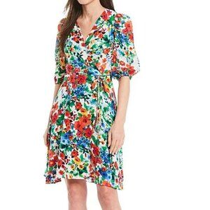 NWT Calvin Klein 3/4 Sleeve V-Neck Floral Faux Wrap Dress